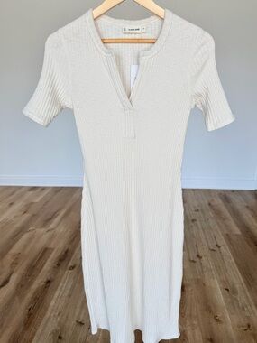 Everlane Rib Knit Midi Dress XS in Bone - Cotton Blend NWT Minimalist